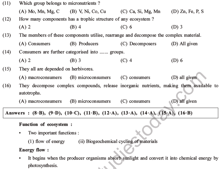 NEET Biology Ecosystem MCQs Set B, Multiple Choice Questions